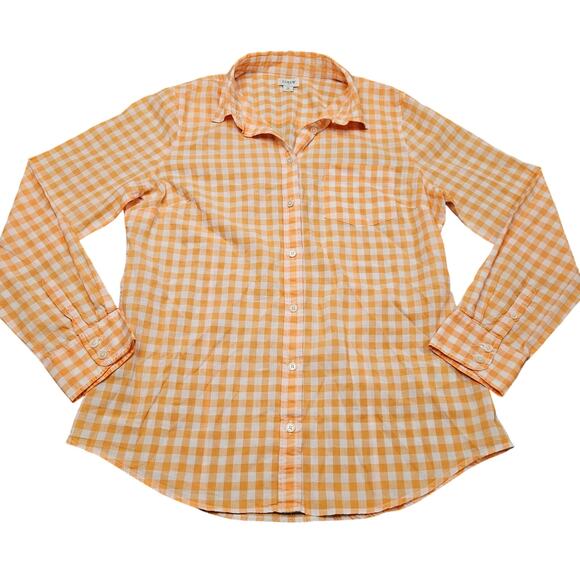 J Crew Button Up Shirt Medium Orange Gingham Plaid Lightweight Smart Casual - Picture 1 of 7
